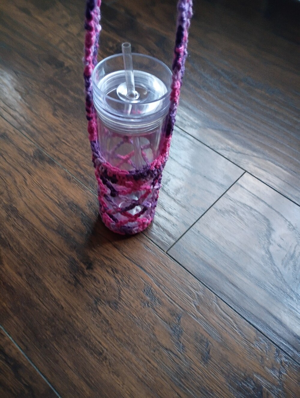 Handmade Pink & Purple Crochet Water Bottle Holder Crossbody